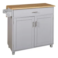 Kitchen Cart with Rubber Wood Top, Internal Storage Rack, Drawer with Dividers, Utility Island with Adjustable Shelves, 39" L x 26" W x 34" H, Gray(m-2)