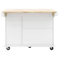 Kitchen Island with 3-Tier Pull-Out Cabinet Organizer, Drop Leaf, Internal Storage Rack, Rolling Cart on Wheels, 54" L x 29" W x 37" H, White(m-15)