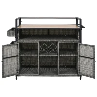 Outdoor Grill Cart with Extended Table Top, Rolling Kitchen Island on Wheels with Storage Cabinet, Double Handle, 53" L x 28.3" W x 41.5" H, Gray(m-16)