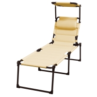 Outsunny Outdoor Lounge Chair, 4 Position Adjustable Backrest, Folding, Cushioned w/ Sun Shade Roof & Pillow, Cream White