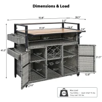 Outdoor Grill Cart with Extended Table Top, Rolling Kitchen Island on Wheels with Storage Cabinet, Double Handle, 53" L x 28.3" W x 41.5" H, Gray(m-3)