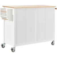 Kitchen Island Cart with 4-Door Cabinet, 2 Drawers, Solid Wood Top, Spice and Towel Racks, Locking Wheels, 54.5" L x 18.5" W x 36" H, White(m-16)