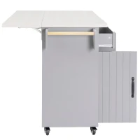 Kitchen Cart with Trash Can Storage, Drop Leaf, Adjustable Shelf, Utility Island with Spice and Towel Rack, 51" L x 31.5" W x 35" H, Gray(m-16)