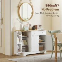 HOMCOM Modern Sideboard Cabinet, 41" Kitchen Buffet Cabinet with Drawer, Adjustable Shelf, 3 Doors for Dining Room, White(m-5)