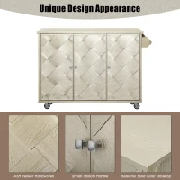 Kitchen Island Cart with Drop Leaf, Handwoven Ash Veneer Doors, Adjustable Shelves, and Lockable Wheels, 51" L x 29.5" W x 36" H, Champagne(m-6)