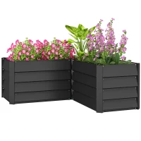 Outsunny 45" x 45" x 17" L-Shaped Galvanized Steel Raised Garden Bed for Vegetables, Flowers, Herbs, Dark Grey(m-2)