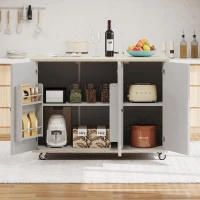 Kitchen Island Cart with Drop Leaf, Handwoven Ash Veneer Doors, Adjustable Shelves, and Lockable Wheels, 51" L x 29.5" W x 36" H, Champagne(m-9)