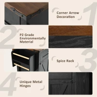 Farmhouse Kitchen Island with Storage Drawers, Power Outlet, Drop Leaf, Spice Rack, Rolling Cart on Wheels, 53.5" L x 29" W x 36.5" H, Black(m-7)