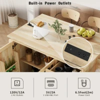 Kitchen Island with Drop Leaf, Drawers and Cabinets, Internal Rack, Power Outlet, Rolling Cart with Adjustable Shelf, 53" L x 29.5" W x 36" H, Natural(m-6)