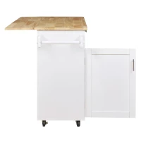 Rolling Kitchen Cart with Rubber Wood Top, Drawer with Dividers, Internal Storage Rack, Adjustable Shelves, 39" L x 26" W x 34" H, White(m-16)