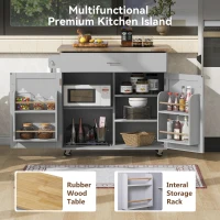 Kitchen Cart with Rubber Wood Top, Internal Storage Rack, Drawer with Dividers, Utility Island with Adjustable Shelves, 39" L x 26" W x 34" H, Gray(m-4)