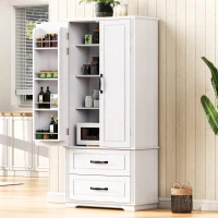 Farmhouse Kitchen Pantry Cabinet with Embossed Texture, 2 Drawers, 8 Door Shelves, Adjustable Shelves, Anti-Tip Kit, 30.5" L x 16" W x 71" H, White(m-10)