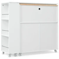 LED Kitchen Island with Extended Table, Power Outlets, Fluted Glass Doors, Utility Cart with Shelves and Cabinet, 56.5" L x 33" W x 38" H, White(m-16)