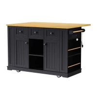 Kitchen Island with Internal Rack, Drop Leaf, Power Outlet, Rolling Cart with Adjustable Shelves and Drawers, 50" L x 29.5" W x 36.5" H, Black(m-2)
