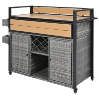 Outdoor Grill Cart with Extended Table Top, Rolling Kitchen Island on Wheels with Storage Cabinet, Double Handle, 53" L x 28.3" W x 41.5" H, Gray(m-13)