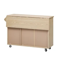 Coastal Kitchen Island Cart with Drop Leaf, Handwoven Ash Veneer Doors, Adjustable Shelves, Lockable Wheels, 51" L x 29.5" W x 36" H, Natural(m-16)