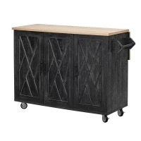 Farmhouse Kitchen Island with Drop Leaf, Internal Racks, Adjustable Shelves, Rolling Cart on Wheels with Towel Rack, 51" L x 29.5" W x 36" H, Black(m-13)