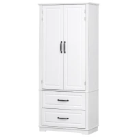 Farmhouse Kitchen Pantry Cabinet with Embossed Texture, 2 Drawers, 8 Door Shelves, Adjustable Shelves, Anti-Tip Kit, 30.5" L x 16" W x 71" H, White(m-14)