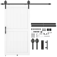 HOMCOM 42inx84in Barn Door with 7FT Sliding Door Hardware Kit, Handle, Upgraded Rollers and Floor Guide, Waterproof, White(m-11)