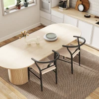 HOMCOM Set of 2 Weave Dining Chairs, Mid-Century Modern Dining Room Chairs with Y-Shaped Backrest and Hemp Seat, Black(m-7)