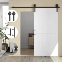 HOMCOM 42inx84in Barn Door with 7FT Sliding Door Hardware Kit, Handle, Upgraded Rollers and Floor Guide, Waterproof, White(m-7)