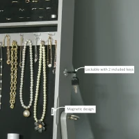 HOMCOM Mirror Jewelry Cabinet Armoire, Lockable Jewelry Organizer with Full-Length Mirror, 3 Angle Adjustable, Grey(m-6)