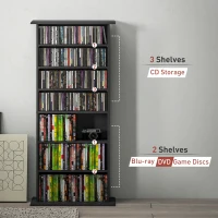 HOMCOM 8-Tier DVD Shelf with 6 Adjustable Shelves, Slim CD Shelf, Holds 360 CDs, 185 DVDs or 185 Blu-rays, Black(m-9)