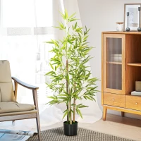 HOMCOM Set of 2 4ft Artificial Tree, Indoor Fake Bamboo with Pot, for Home Office Living Room Decor(m-7)
