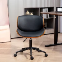 HOMCOM Mid-Century Modern Office Chair No Arms with Wheels, Small Computer Desk Chair with PU Leather Upholstery, Bentwood(m-10)