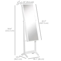 HOMCOM Mirror Jewelry Cabinet Armoire, Lockable Jewelry Organizer with Full-Length Mirror, 3 Angle Adjustable, White(m-3)