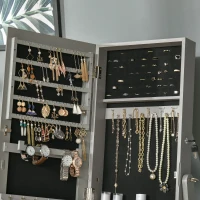 HOMCOM Mirror Jewelry Cabinet Armoire, Lockable Jewelry Organizer with Full-Length Mirror, 3 Angle Adjustable, Grey(m-10)
