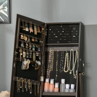 HOMCOM Mirror Jewelry Cabinet Armoire, Lockable Jewelry Organizer with Full-Length Mirror, 3 Angle Adjustable, Brown(m-9)