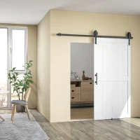 HOMCOM 42inx84in Barn Door with 7FT Sliding Door Hardware Kit, Handle, Upgraded Rollers and Floor Guide, Waterproof, White(m-1)