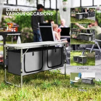 Outsunny Outdoor Aluminum Folding Picnic Table Height Adjustable with Storage Organizer BBQ Camping(m-7)