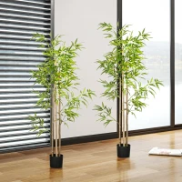HOMCOM Set of 2 6ft Artificial Tree, Indoor Fake Bamboo with Pot, for Home Office Living Room Decor(m-8)