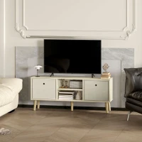 HOMCOM Modern TV Stand Cabinet with Foldable Drawers and Shelves for Living Room, Bedroom, Natural(m-9)