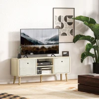HOMCOM Modern TV Stand Cabinet with Foldable Drawers and Shelves for Living Room, Bedroom, Natural(m-1)