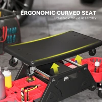 HOMCOM Rolling Garage Stool with Wheels, 300 LBS Capacity Padded Mechanic Stool with Tool Trays Storage, Black(m-5)