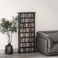 HOMCOM 8-Tier DVD Shelf with 6 Adjustable Shelves, Slim CD Shelf, Holds 360 CDs, 185 DVDs or 185 Blu-rays, Black(m-10)