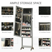 HOMCOM Mirror Jewelry Cabinet Armoire, Lockable Jewelry Organizer with Full-Length Mirror, 3 Angle Adjustable, Grey(m-4)
