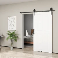 HOMCOM 42inx84in Barn Door with 7FT Sliding Door Hardware Kit, Handle, Upgraded Rollers and Floor Guide, Waterproof, White(m-8)