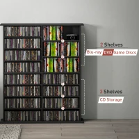 HOMCOM 8-Tier DVD Shelf with 12 Adjustable Shelves, Double CD Shelf, Holds 720 CDs, 396 DVDs or 396 Blu-rays, Black(m-9)