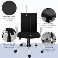 Vinsetto Linen Mid Back Office Chair With Tilt Function, Swivel Computer Chair, Black(m-7)