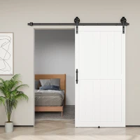 HOMCOM 42inx84in Barn Door with 7FT Sliding Door Hardware Kit, Handle, Upgraded Rollers and Floor Guide, Waterproof, White(m-10)