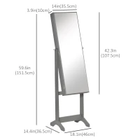 HOMCOM Mirror Jewelry Cabinet Armoire, Lockable Jewelry Organizer with Full-Length Mirror, 3 Angle Adjustable, Grey(m-3)
