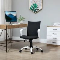 Vinsetto Linen Mid Back Office Chair With Tilt Function, Swivel Computer Chair, Black(m-8)