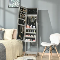 HOMCOM Mirror Jewelry Cabinet Armoire, Lockable Jewelry Organizer with Full-Length Mirror, 3 Angle Adjustable, Grey(m-7)