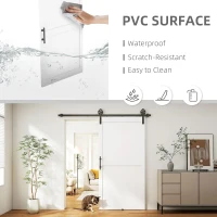 HOMCOM 42inx84in Barn Door with 7FT Sliding Door Hardware Kit, Handle, Upgraded Rollers and Floor Guide, Waterproof, White(m-4)