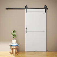 HOMCOM 42inx84in Barn Door with 7FT Sliding Door Hardware Kit, Handle, Upgraded Rollers and Floor Guide, Waterproof, White(m-9)