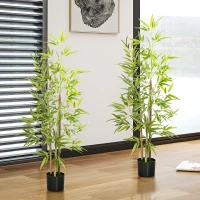 HOMCOM Set of 2 4ft Artificial Tree, Indoor Fake Bamboo with Pot, for Home Office Living Room Decor(m-4)